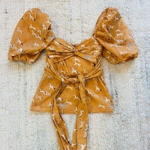 Johanna Ortiz horse print puff sleeve top